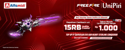 Beli Voucher UniPin di Alfamidi Dapetin Cashback, Le Minerale dan Evo Gun M1014 Sterling Conquero!